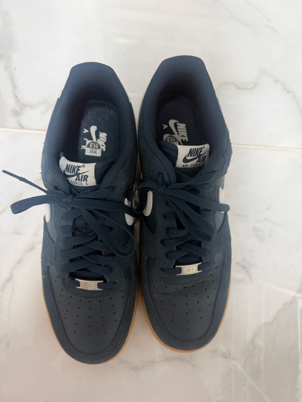 Air Force Ones- Nike Men's Low Top Sneakers - Navy Blue with White Accents
